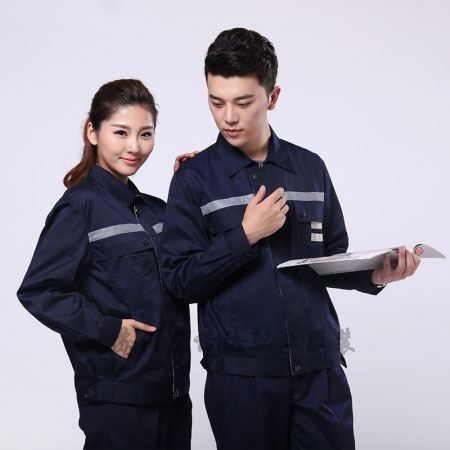 藏青拼米色涤棉线卡建筑工日照工作服AC090-JZ